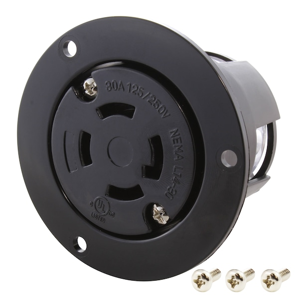 L14-30R, 30 A, 125/250V AC, 3 Pole, 4 Wire, Surface Mount, Grounded